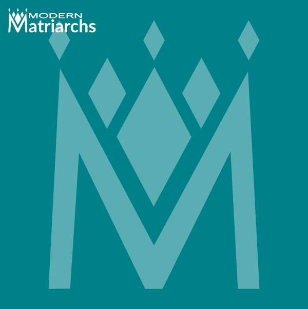 Teal background with a lighter teal M on