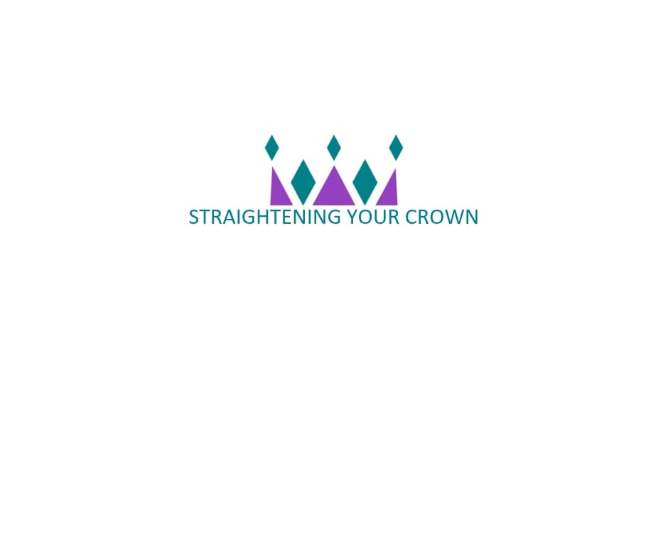 Purple and Teal diamonds and traingles making a crown shape on a white background with Straightening Your Crown written underneath